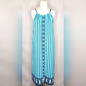 Max Studio Geometric Print Halter Maxi Dress Aqua Blue Size XL